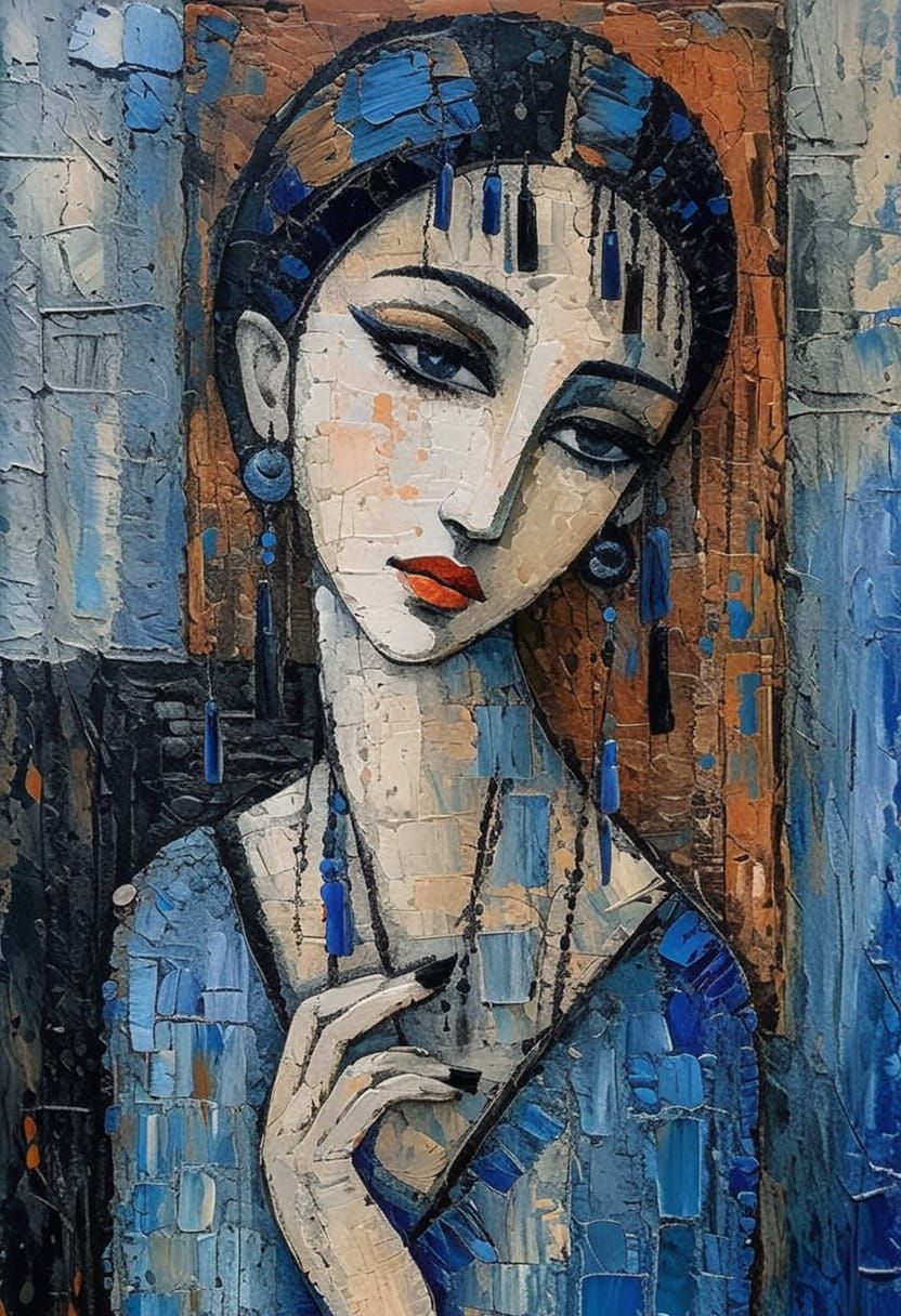 Gothgirl Portrait in High Contrast Impasto Style