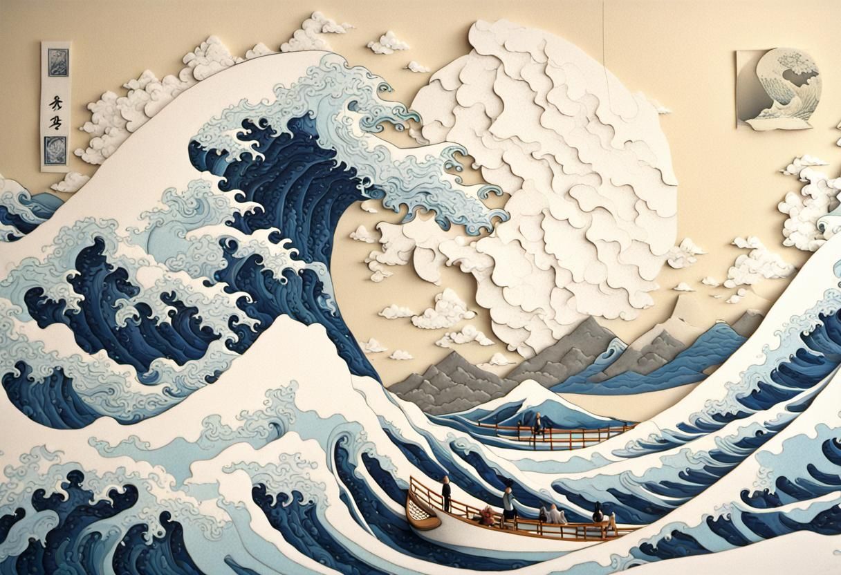 Great Wave Collage in Three-Dimensional Decoupage