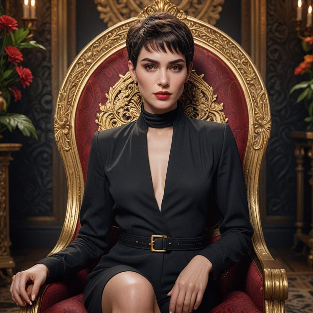 Luxurious Fantasy Portrait in Gilded Chair, High-Fashion Sty...