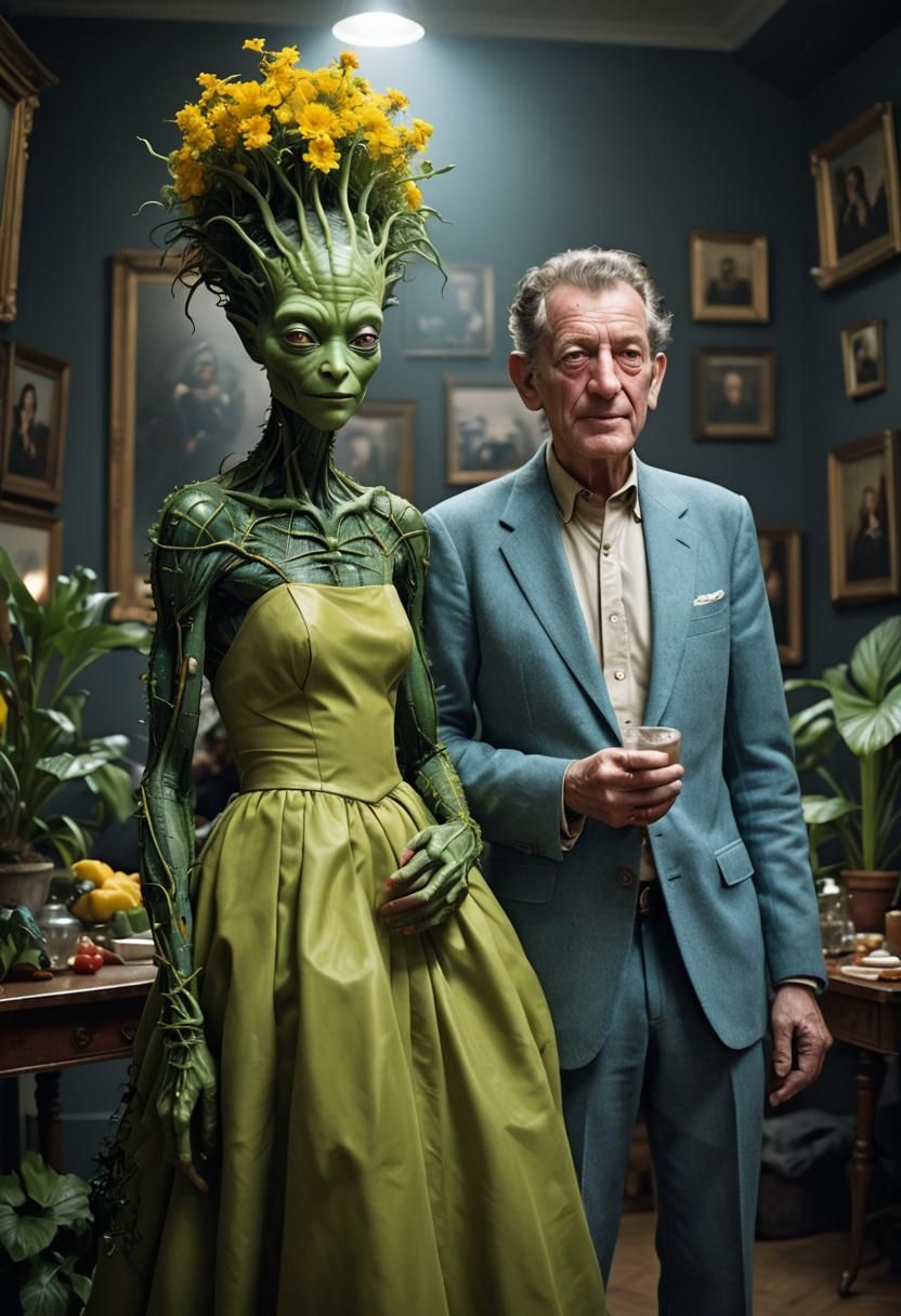 Smiling Aliens Party: Hyperrealistic Photography