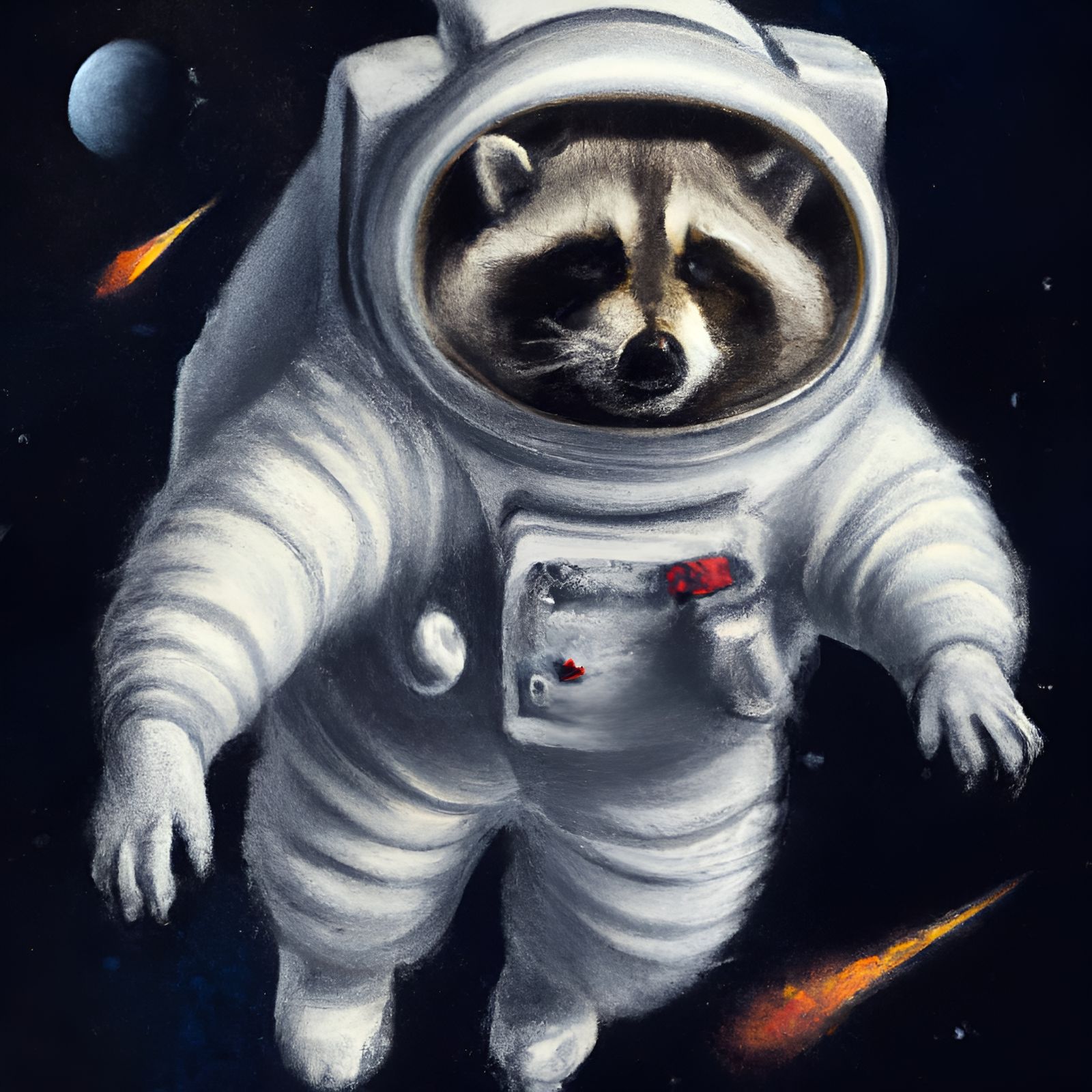 Astronaut Raccoon in Starry Space: Hyperrealism