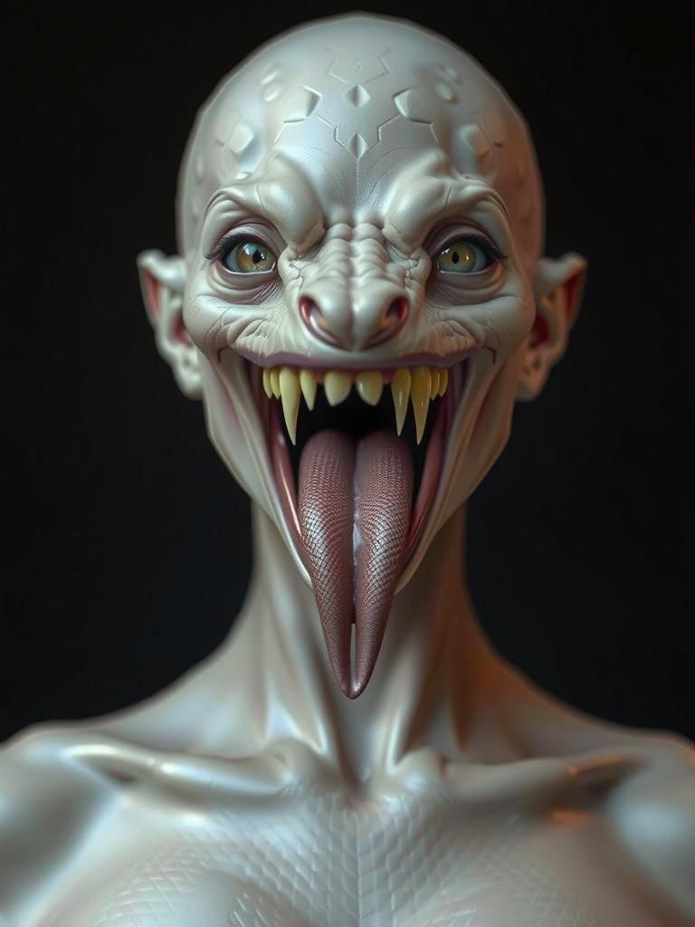 Realistic Snake-Woman with Forked Tongue and Fangs