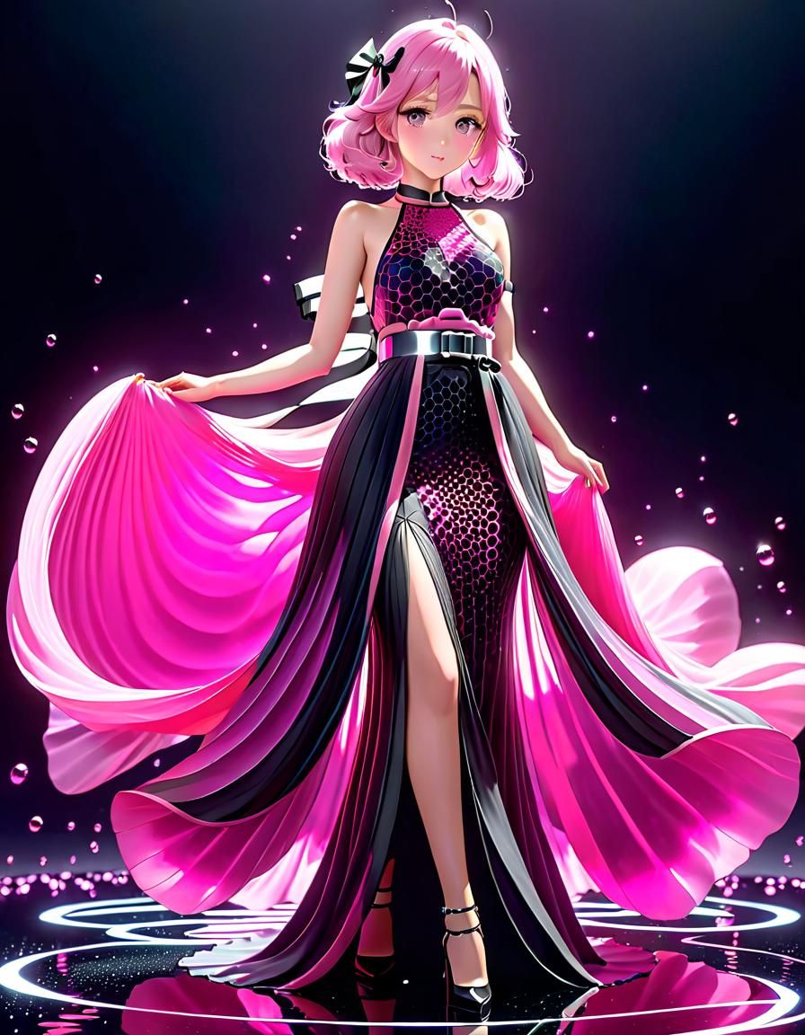 Pink Honeycomb Dress in 3D Anime Style