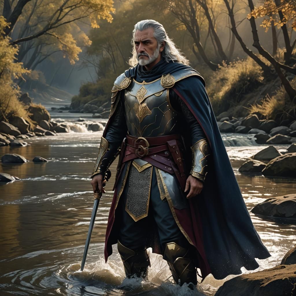 Noble in Black Chainmail by a River