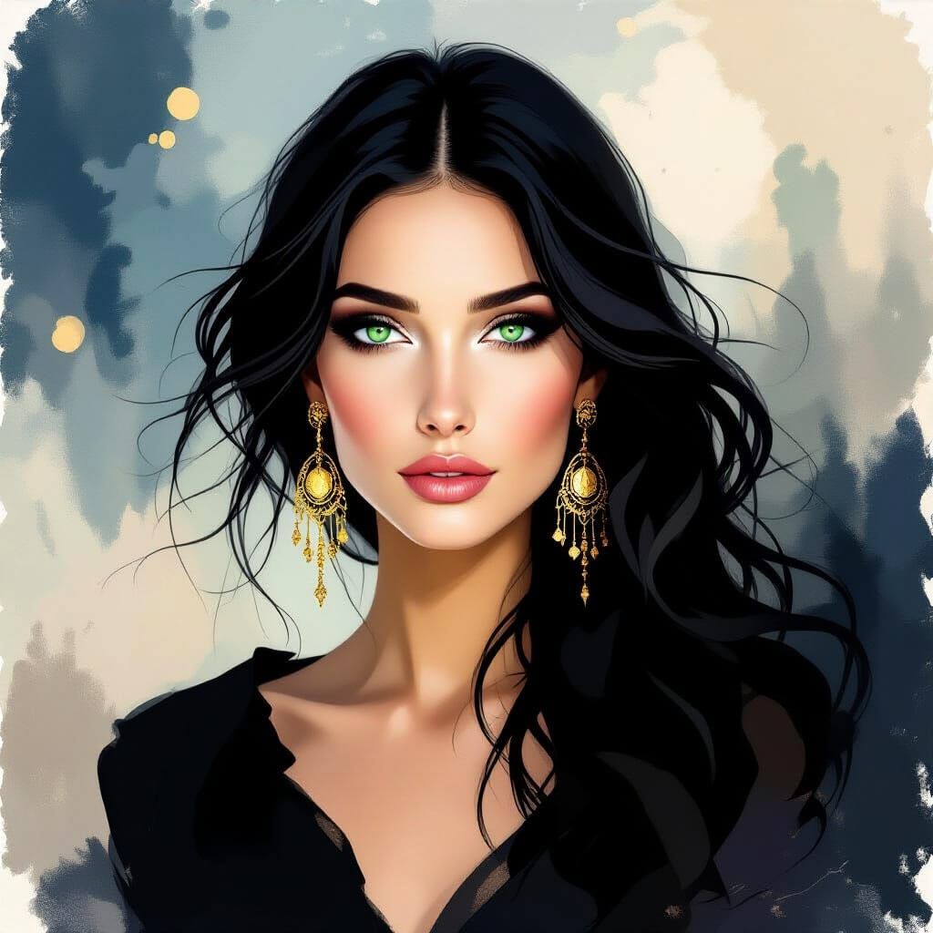 Ethereal Impressionist Portrait of a Woman with Green Eyes