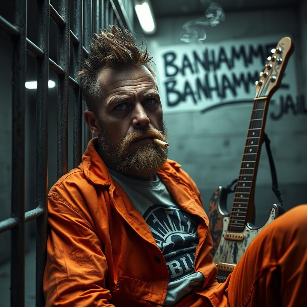 Punk Rocker in Prison Cell, Gritty and Defiant