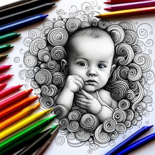 Hyperrealistic 3D Baby Coloring Page