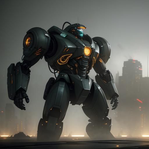 Mech Robot City Destruction in Sci-Fi Concept Art