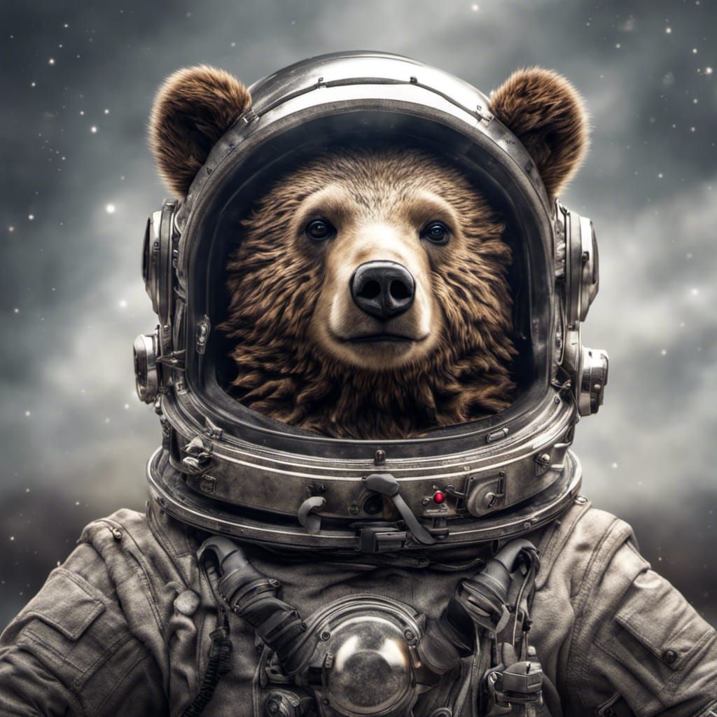 Bear Cub in Space Helmet: Hyperrealistic Image
