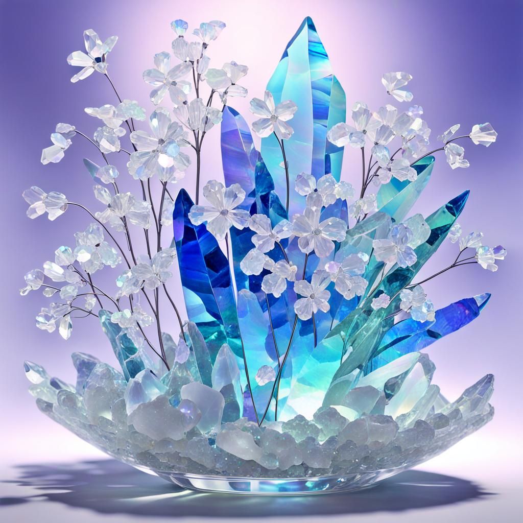 Iridescent Crystal Flowers in Volumetric Lighting
