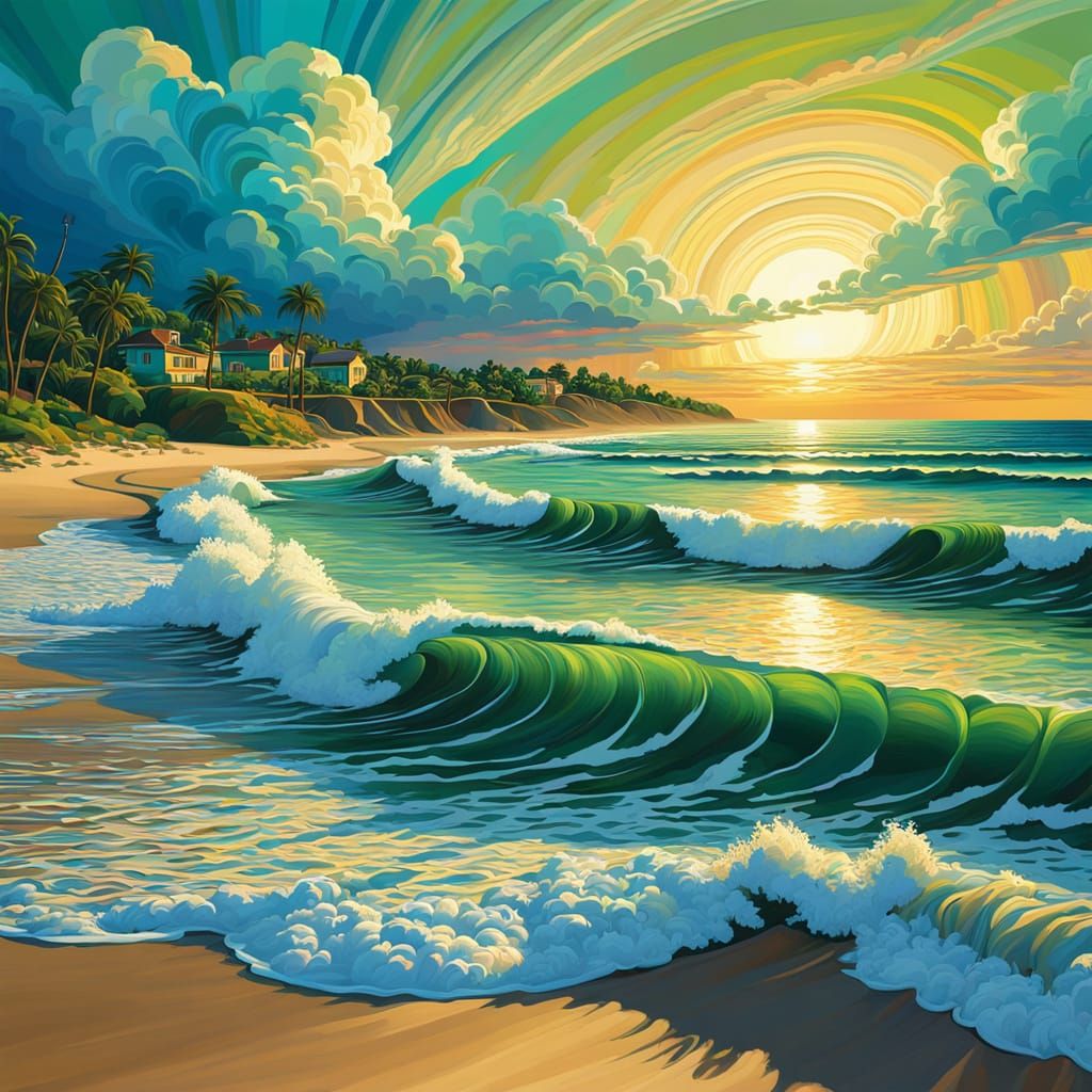 Sunset Beach in Neo-Impressionist Expressionist Style