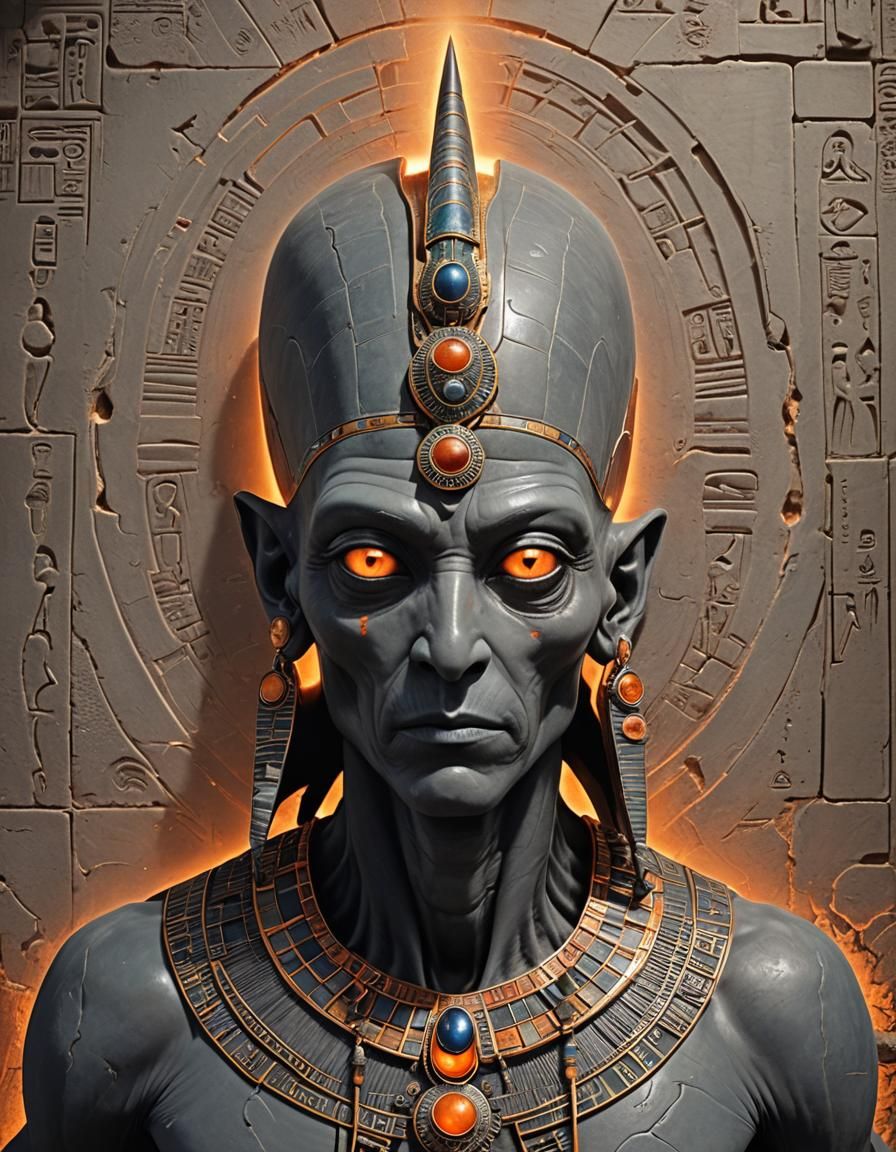 Gray Alien God with Egyptian Jewelry