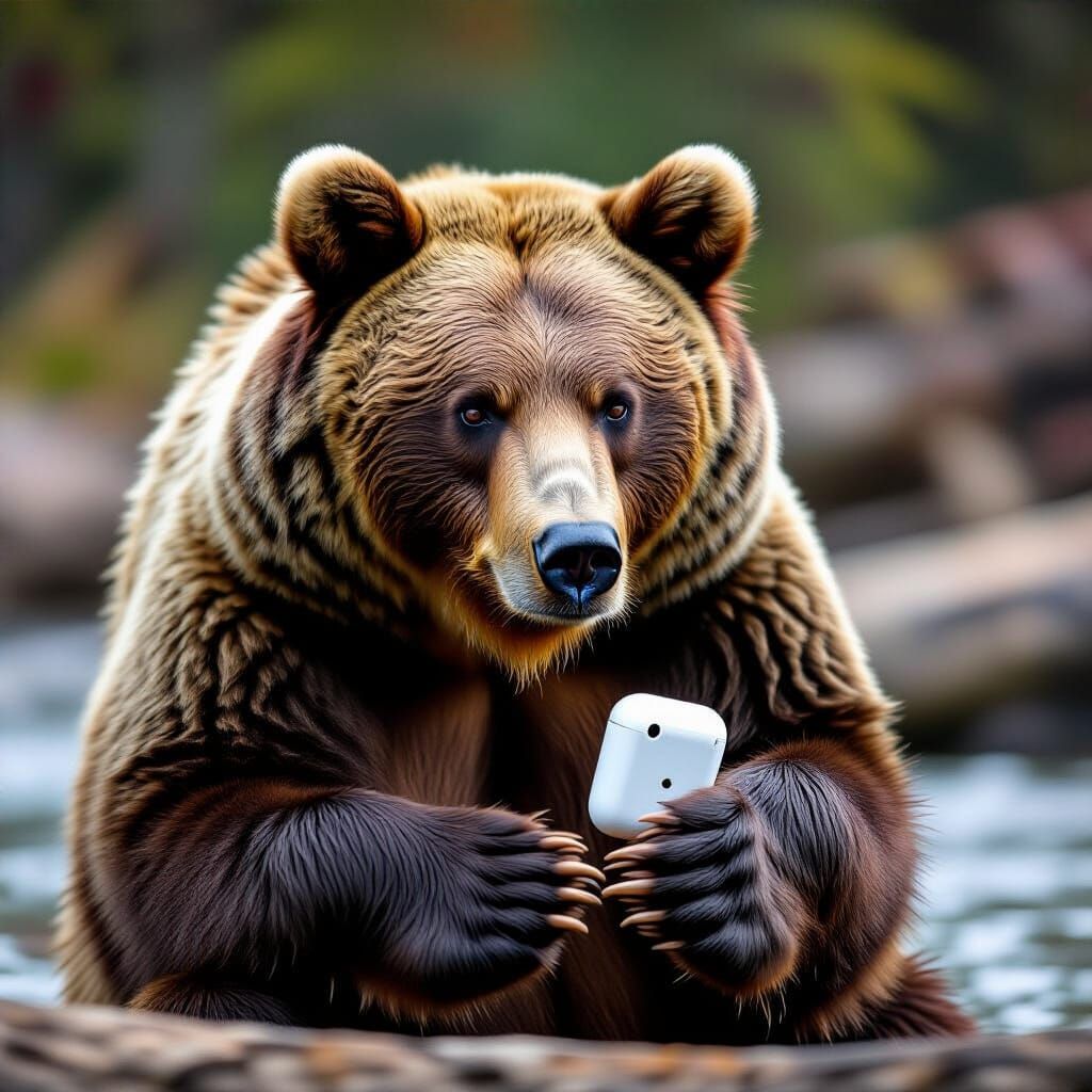 Majestic Brown Bear Takes Out Airpods