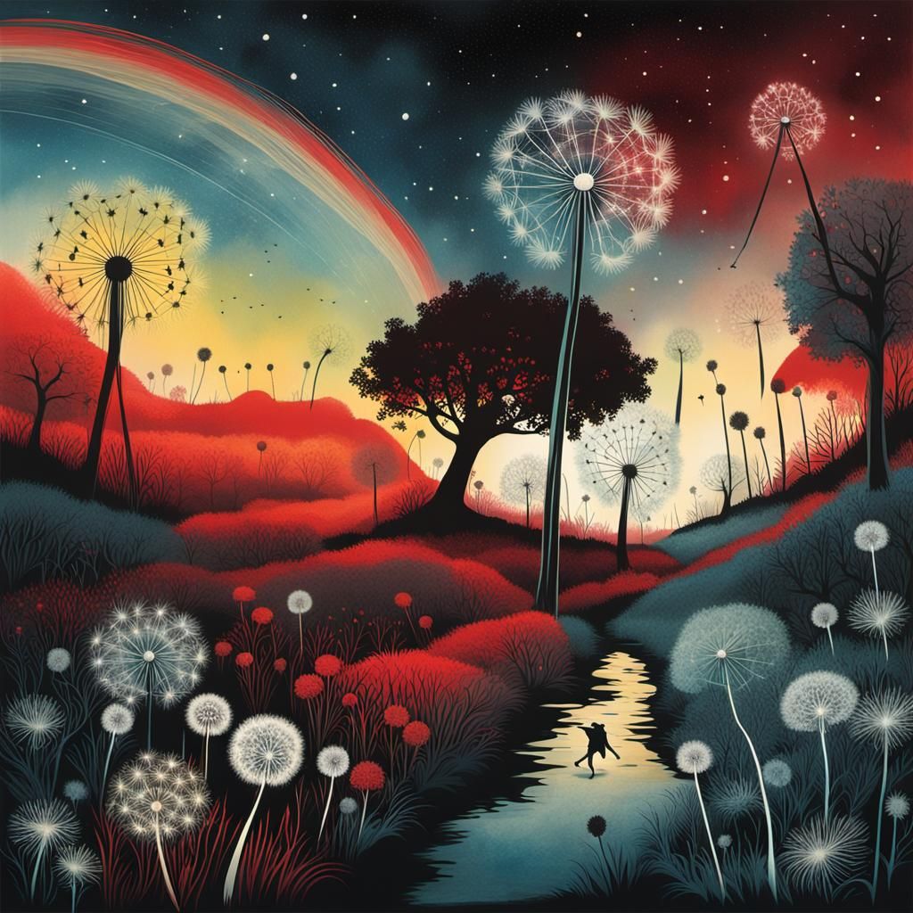 Surreal Childlike Landscape with Red Fairy, Early Photograph...