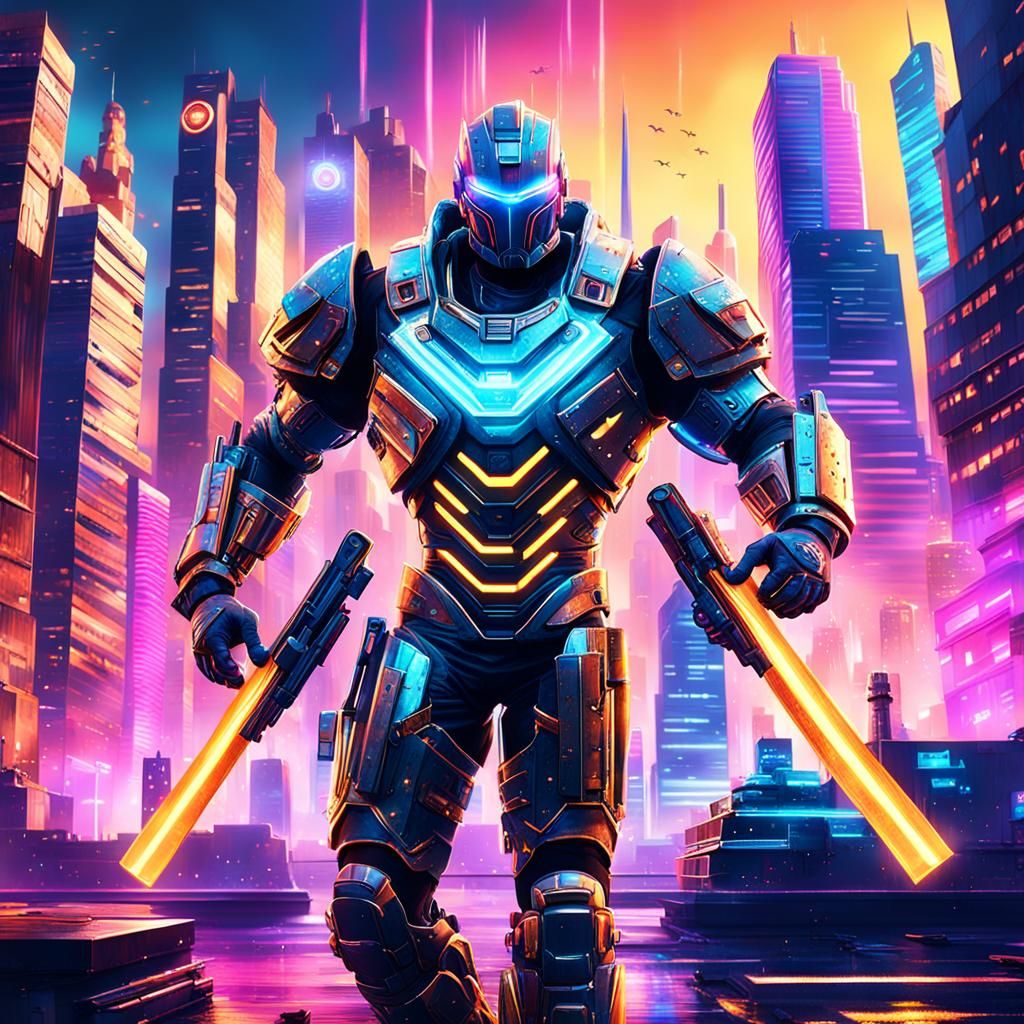 Victorious Soldier in Dystopian City as Pixar Concept Art