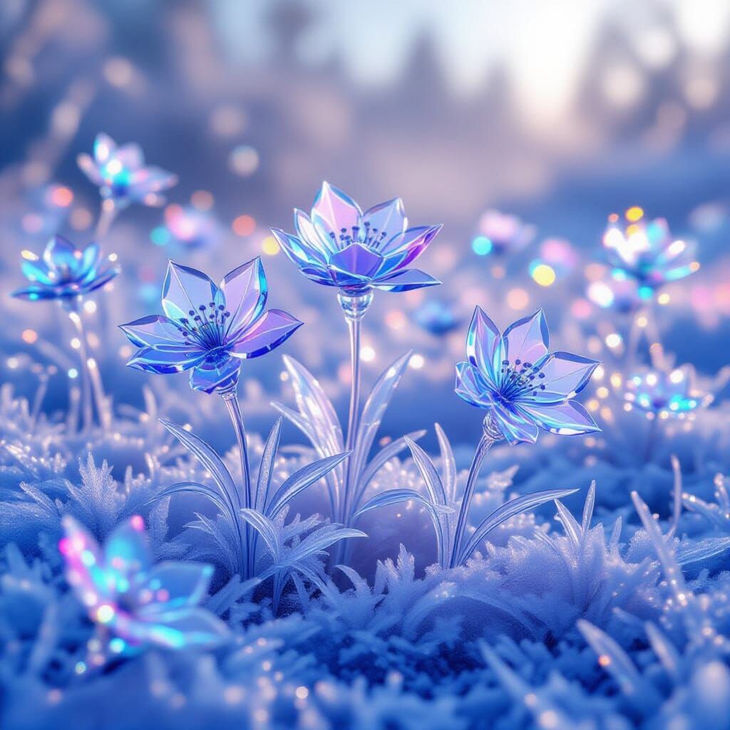 Surreal Ice Garden with Crystal Flowers