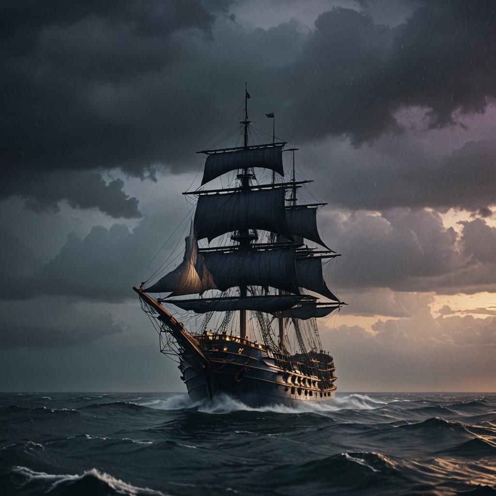 Cursed Ship 'Neptune's Library' in Stormy Seas