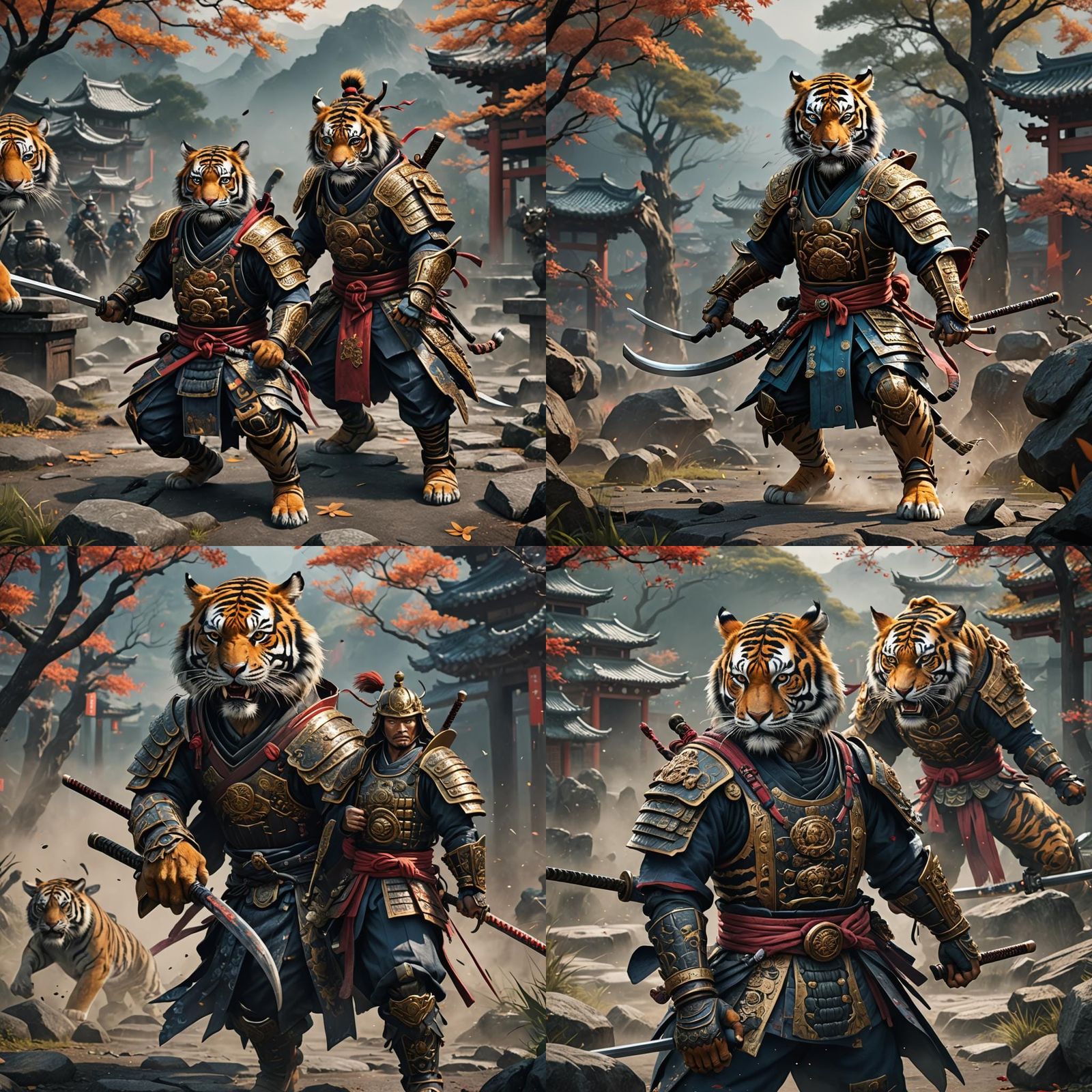 Futuristic Samurai Tiger: Detailed Matte Painting