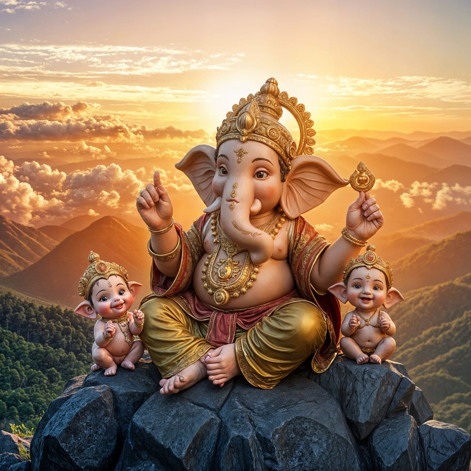 Lord Ganesha 3D Rendering on Mountain Top