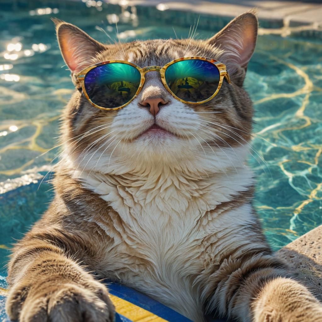 Cat Lounging by Pool in Sunglasses, Splash Art