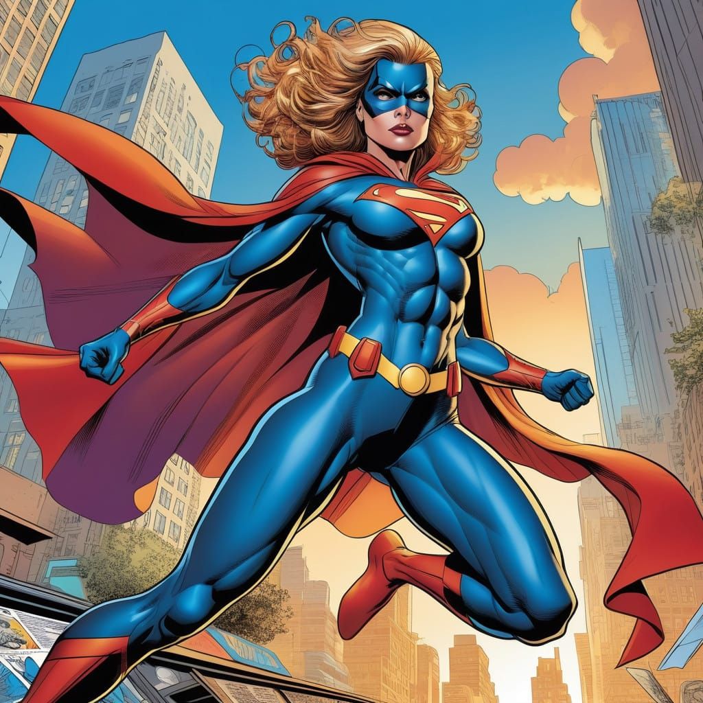 Vibrant Female Superhero in Dynamic Comic Book Style