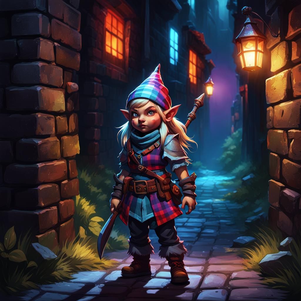 Female Gnome Assassin in Comic Book Style