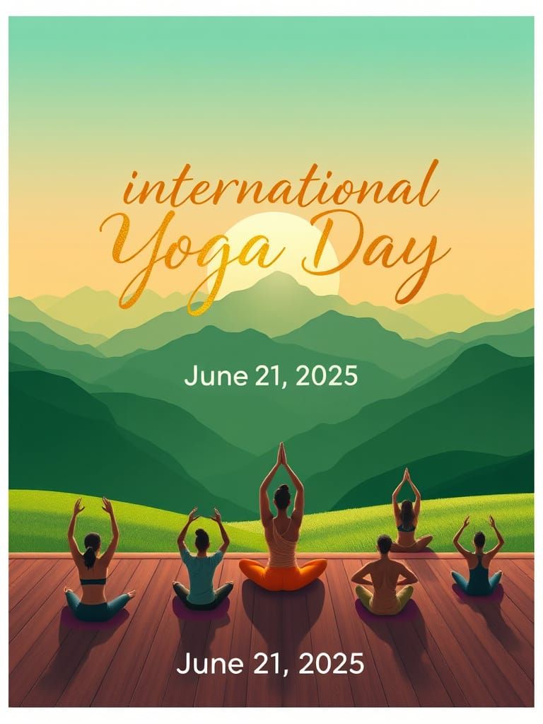 Vibrant Yoga Day Poster with Golden Typography