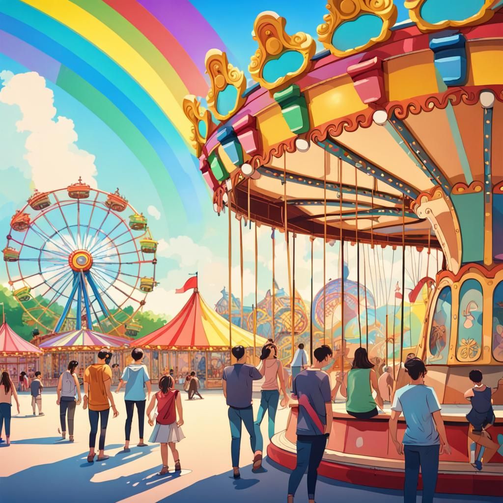 Live-Action Theme Park with Merry-Go-Round and Ferris Wheel