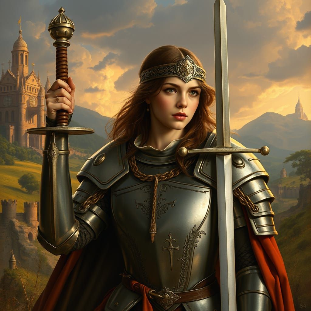 Joan of Arc in Armor, Pre-Raphaelite Style
