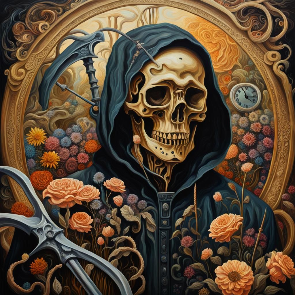 (Death comes for us all) surrealism Salvador Dali matte back...