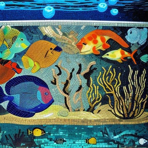 Vibrant Underwater Scene in Mosaic Style