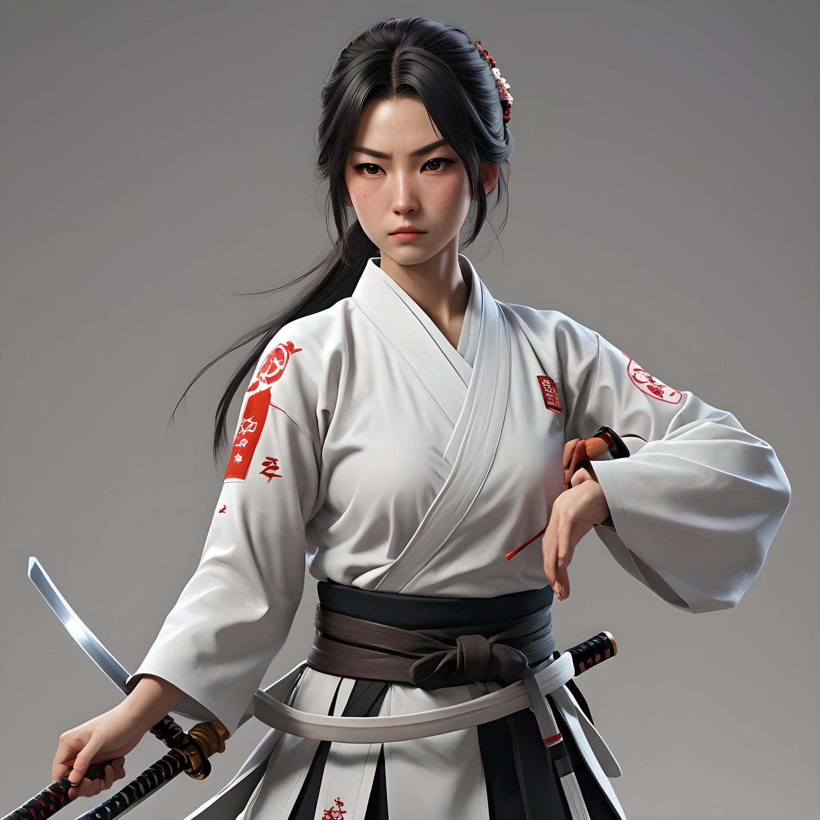 Confident Aikido Coach with Katana in Anime Style