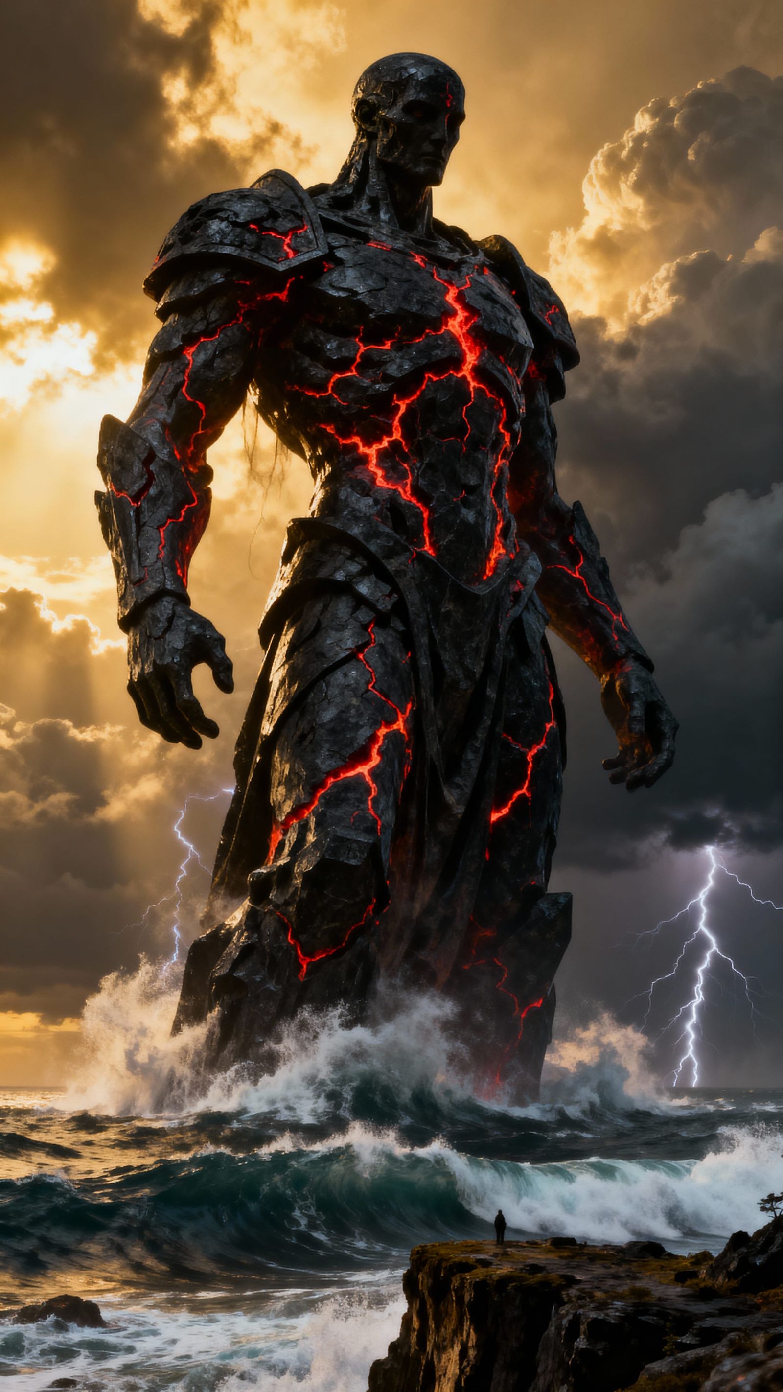 Obsidian Colossus Emerges From Stormy Ocean