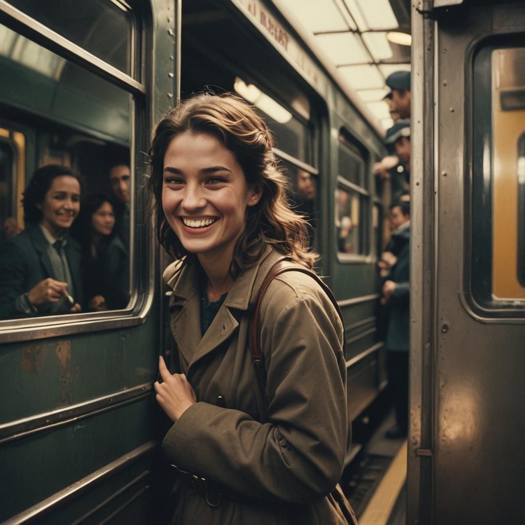 Romantic Film Still: Woman Meets Man at Train