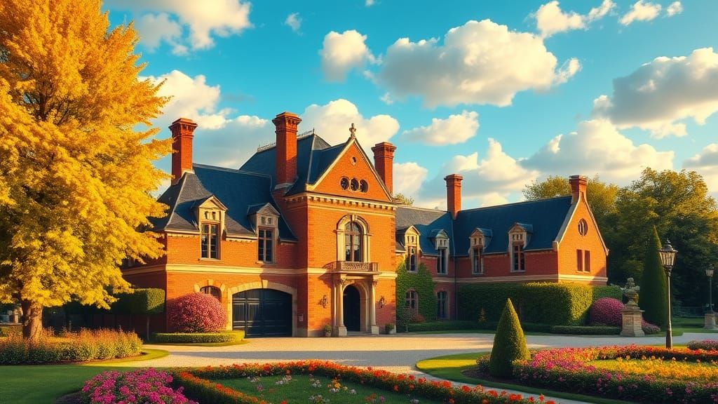 Golden Afternoon Chateau with Impressionist Garden