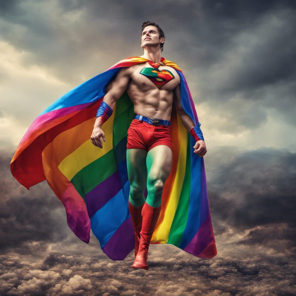 Rainbow Caped Superhero: Detailed Hyperrealistic Image