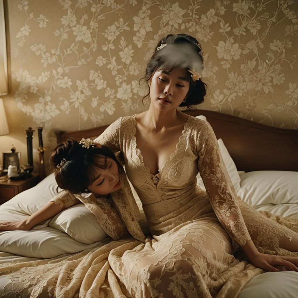 Elegant Japanese Woman in Lingerie, Cinematic Still