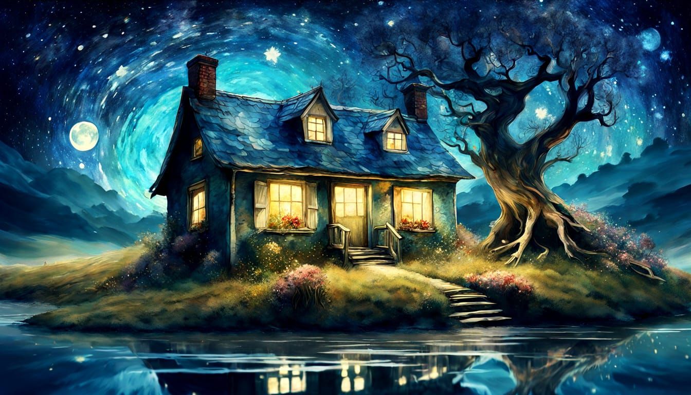 Whimsical Victorian Cottage in Surreal Digital Watercolor