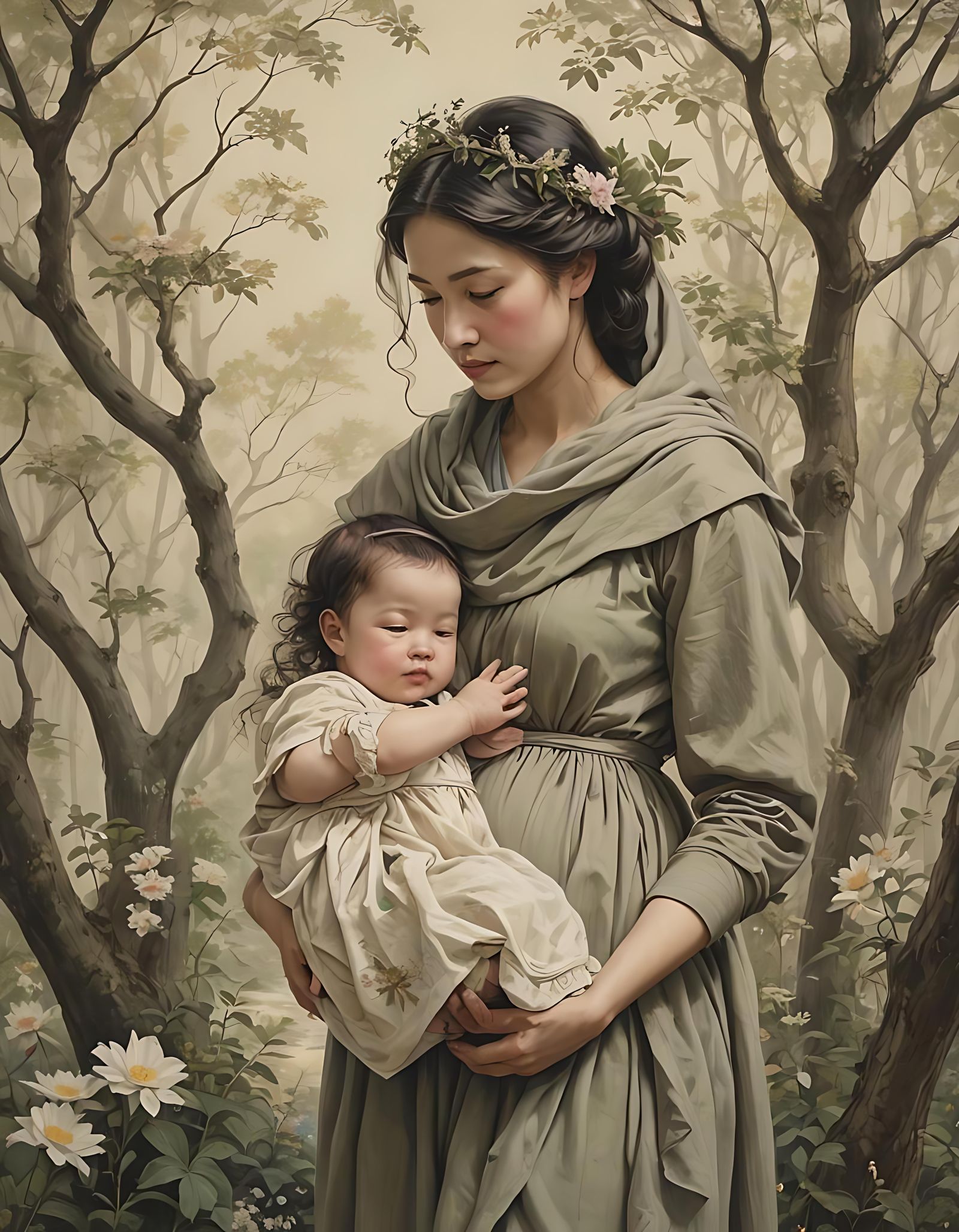 Nature's Modest Motherhood: A Serene AI Image