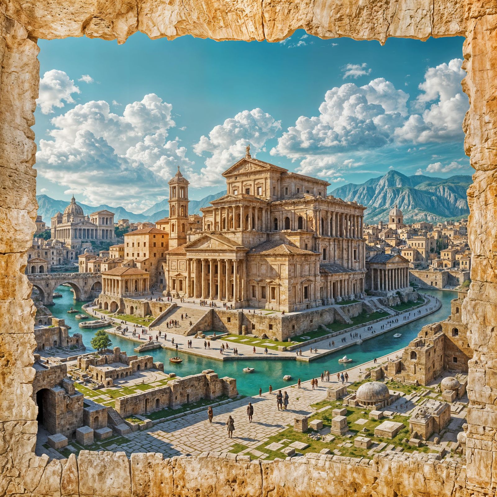 Ancient Roman City Emerging from Papyrus