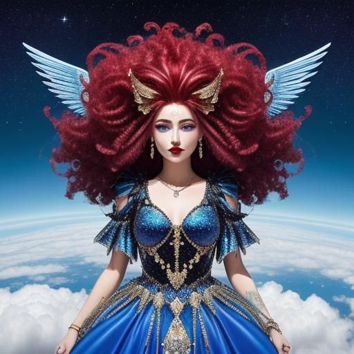 Winged Woman in Diamond Sky: Photorealistic Surrealism