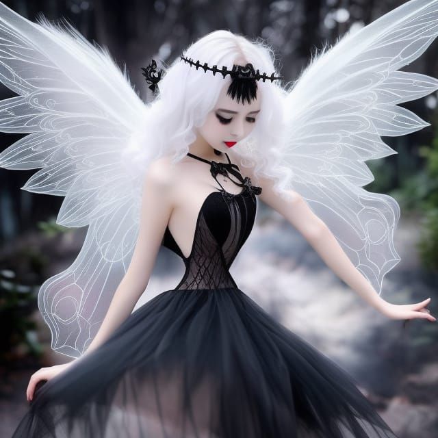 Gothic Fairy Queen with Glass Wings in Anime Style