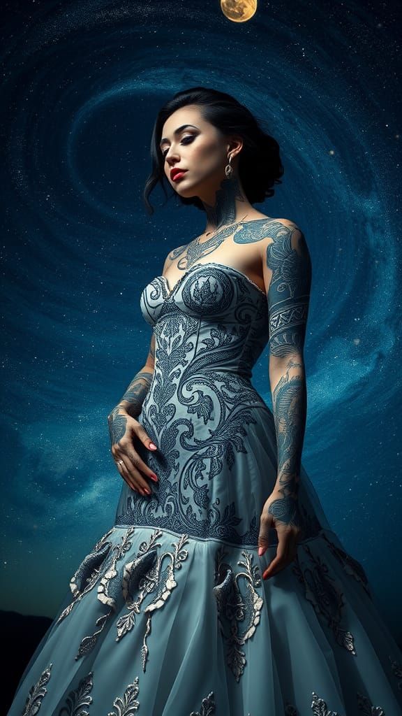 Gothic Tattooed Bride in Starry Night