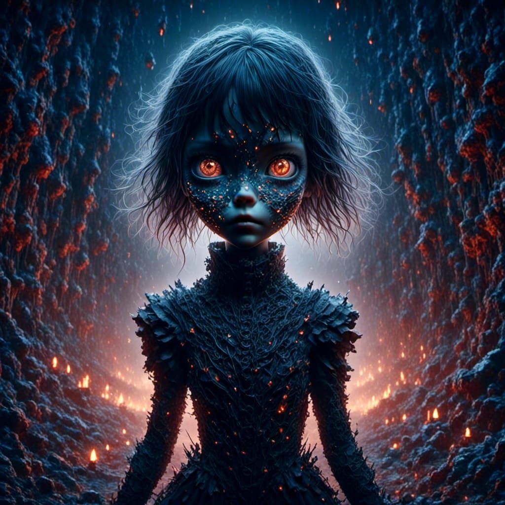 Android with Laser Eyes in Ominous Darkness