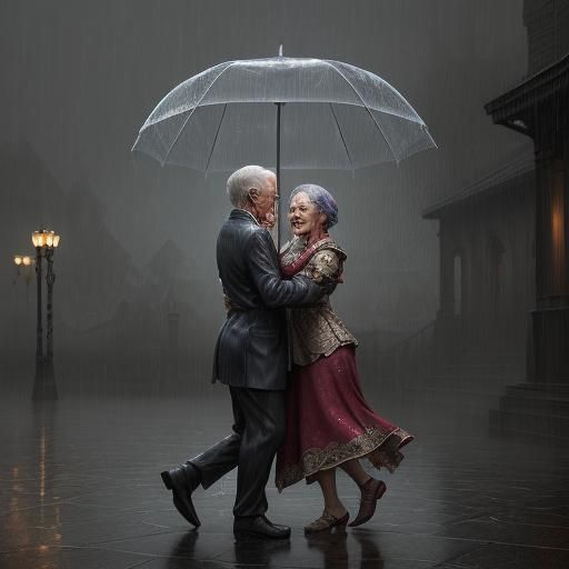 Elderly Couple Dancing in the Rain: Digital Matte Painting