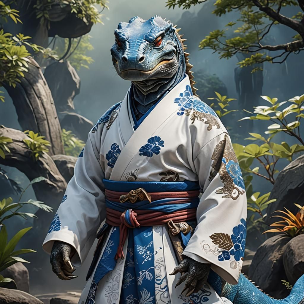 Komodo Dragon in Kimono: Fantasy Concept Art