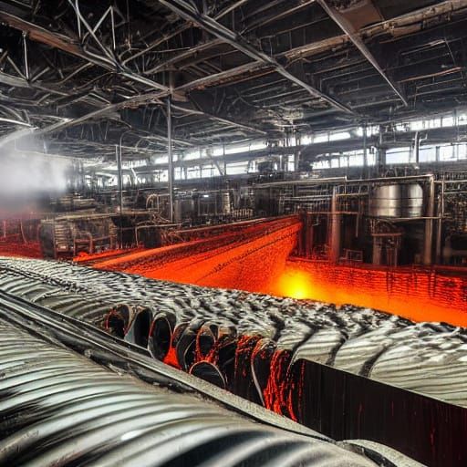 Industrial Steel Mill in Fiery, Molten Glory