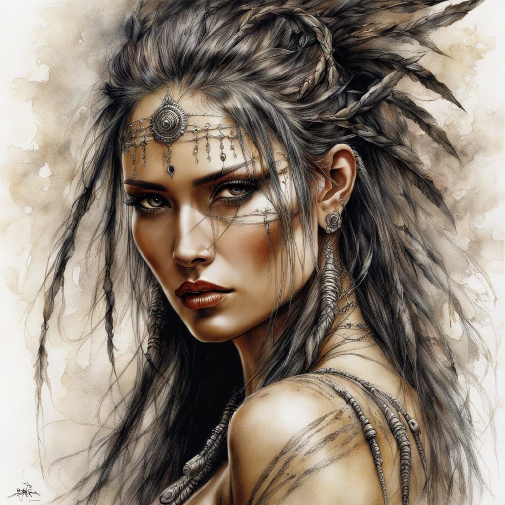 Sensual Tribal Woman in Style of Royo Painting