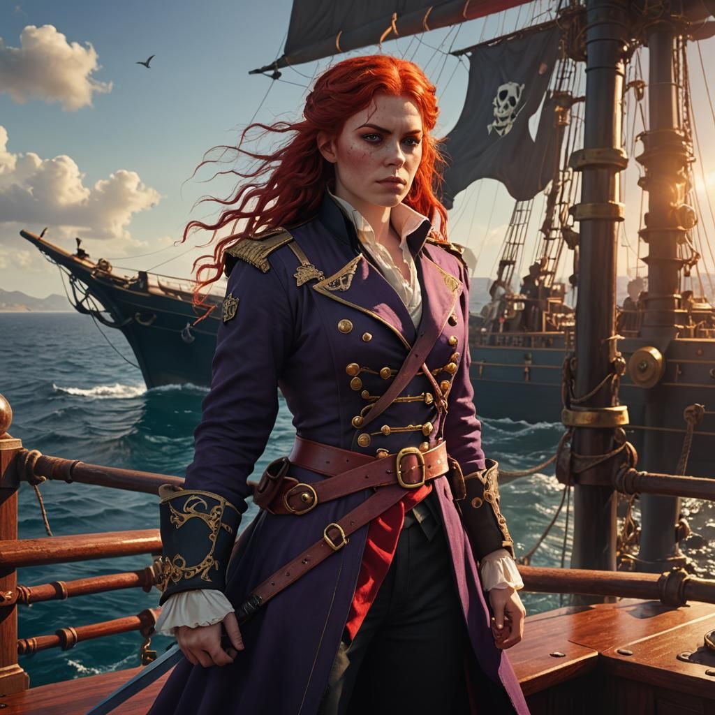 Anime-Style Pirate Captain with Red Hair