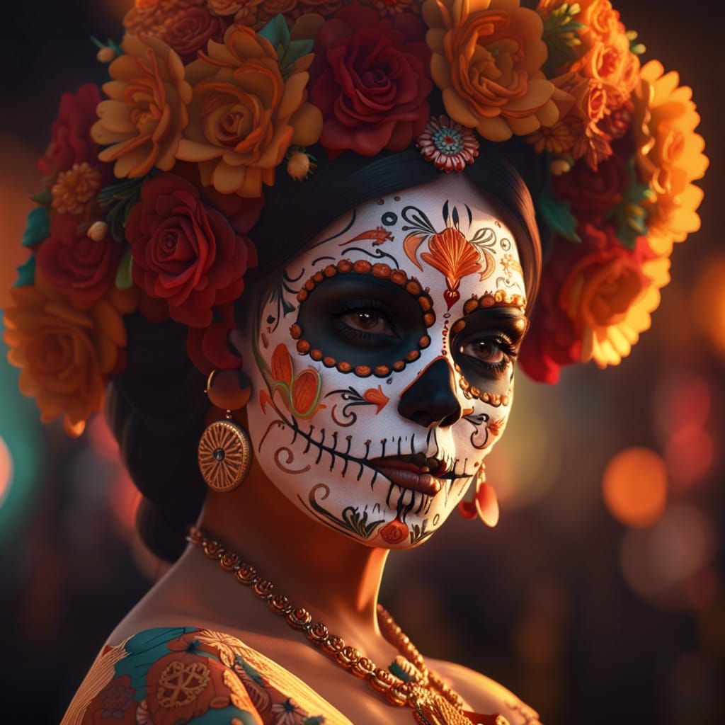 Día de los Muertos Woman with Traditional Makeup